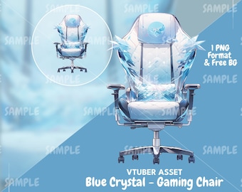 Chaise de jeu en cristal bleu PNG : VTuber Asset + 2 arrière-plans