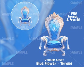Blaue Blume VTuber Throne asset: Gaming Stuhl + Hintergründe (PNG)