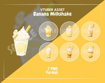 Banana Milkshake VTuber Asset: 7 PNG Stream Decoration