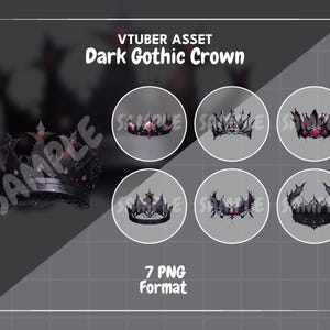 May include: A set of seven black and red gothic crowns with intricate details. The crowns are in PNG format and are perfect for use in digital art or as a design element.