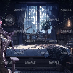 Violet Demon-spelstol, VTuber-bakgrund, VTuber-tillgång, Vtuber-dekoration, Vtuber-mikrofon bild 2