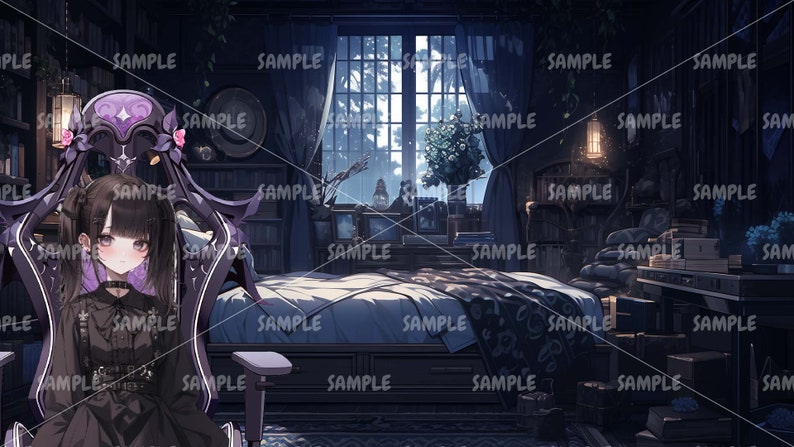 Violet Demon-spelstol, VTuber-bakgrund, VTuber-tillgång, Vtuber-dekoration, Vtuber-mikrofon bild 2