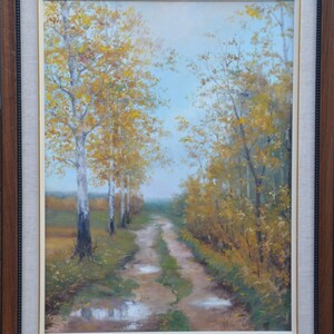 Autumn Road.  Forest. Original oil painting on a stretched canvas. Landscape.  Nature Scenery. Original Art Gift.