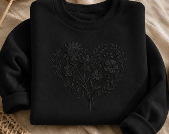 Embroidered Vintage Flowers Sweatshirt, Botanical Floral Shirt, Wildflowers Shirt