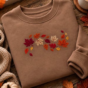 Sweatshirt mit bestickten Herbstblättern, Rundhalspullover für den Herbst, Kuscheliges Sweatshirt