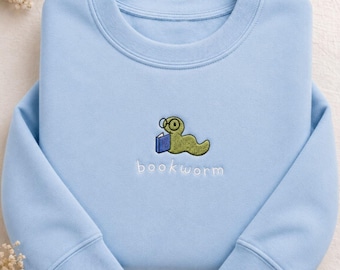 Bookworm Embroidered Sweatshirt, Cute  Shirt for Book Lovers, Bookish Gifts