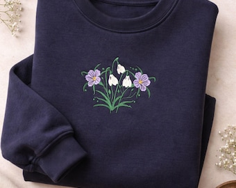 Embroidered Wildflower Bouquet Sweatshirt, Oversized Cottagecore Floral Apparel