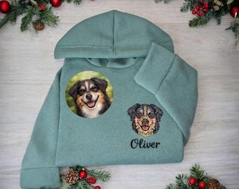 Custom Embroidered Pet Portrait Hoodie, Personalized Dog Cat Sweatshirt