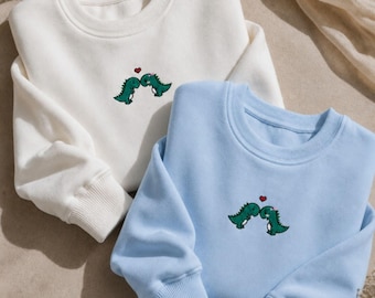 Custom Dinosaur Matching Couple Sweatshirt, Personalized   Romantic Embroidered Crewneck Set