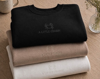 Embroidered Crab Sweatshirt, Minimalist Beach Coastal Shirt