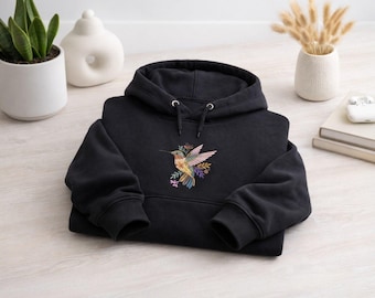 Floral Hummingbird Embroidered Sweatshirt, Nature Bird Flower Apparel