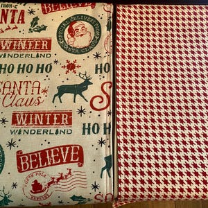 Christmas Table Runner, Vintage look print, Red Houndstooth, Cotton Twill