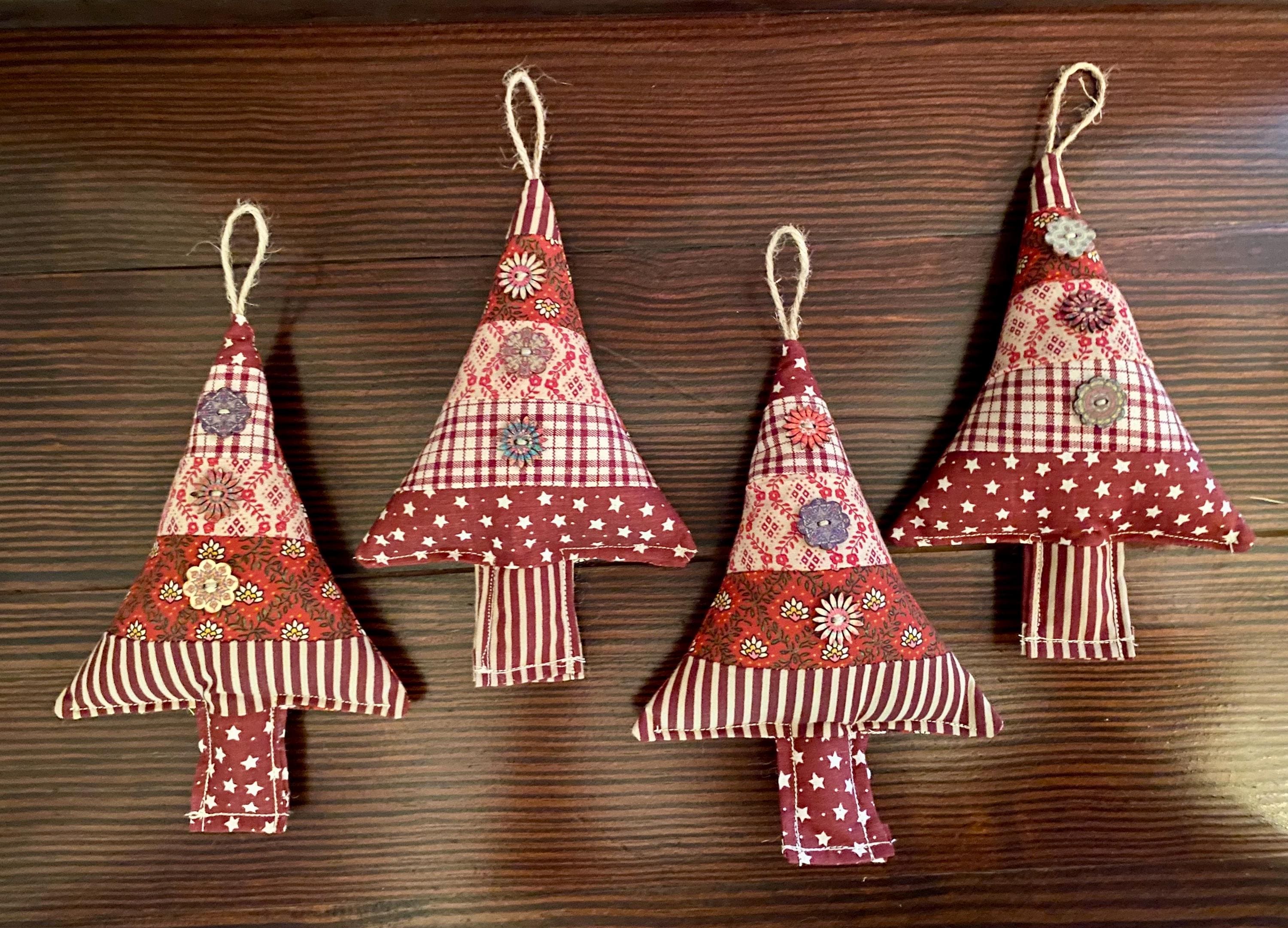 Fabric Christmas Trees, Ornaments, Bowl Fillers, Wreath Embellishments, Set of 4