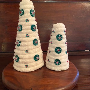 Ivory/Green Plush Yarn Cone Trees