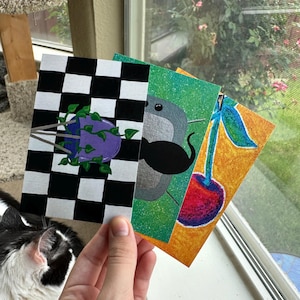 Mixed Original Paintings Postcards Set of 3 - 3 Different Designs - Small Stationery