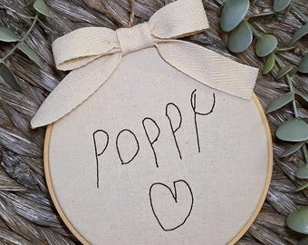 Embroidered Keepsake, Handwriting, Unique, Personalised, Childs Name, Gift Idea