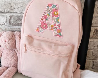 Embroidered Initial Backpack, Liberty London Fabric, Nursery Bag, School Bag