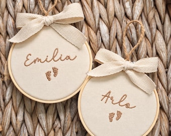 Embroidered Keepsake, New Baby, Name Reveal, Babies Nursery, Personalised, Embroidery Hoop