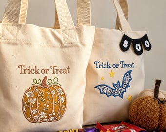 Embroidered Halloween Trick Or Treat Bags, Liberty Fabric, Spooky Season, Reusable.
