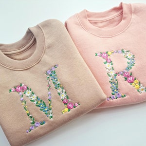 Embroidered Floral Initial Sweatshirt, Keepsake Jumper, Fashion