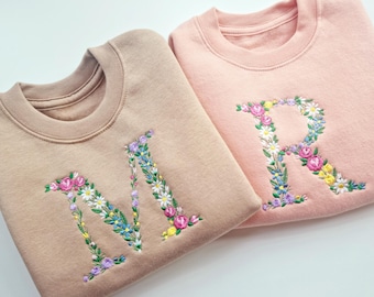 Embroidered Floral Initial Sweatshirt, Keepsake Jumper, Fashion