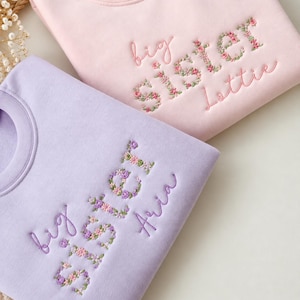 Embroidered Big Sister, Little Sister Sweatshirt, Pregnancy Announcement, Keepsake, Floral, Personalised