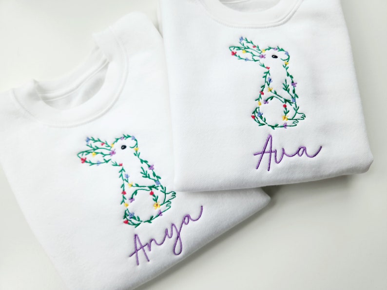 Embroidered Easter Bunny Sweatshirt, Boys & Girls, Kids Fashion, Keepsake, Floral Bunny image 3