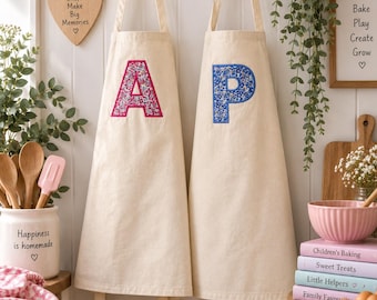 Personalised Embroidered Liberty Initial Apron, Child Baker, Bake Off, Role Play, Gift Ideas