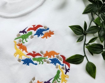 Embroidered Dinosaur Initial Sweatshirt, Keepsake Jumper, Fashion