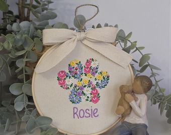 Embroidered Keepsake, Memorial Paw, Rainbow Bridge, Fur Babies, Personalised, Embroidery Hoop