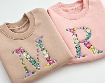 Embroidered Floral Initial Sweatshirt, Keepsake Jumper, Fashion, Girls Fashion