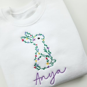 Embroidered Easter Bunny Sweatshirt, Boys & Girls, Kids Fashion, Keepsake, Floral Bunny image 1