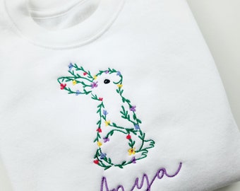 Embroidered Easter Bunny Sweatshirt, Boys & Girls, Kids Fashion, Keepsake, Floral Bunny