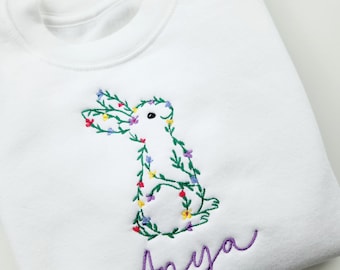 Embroidered Easter Bunny Sweatshirt, Boys & Girls, Kids Fashion, Keepsake, Floral Bunny