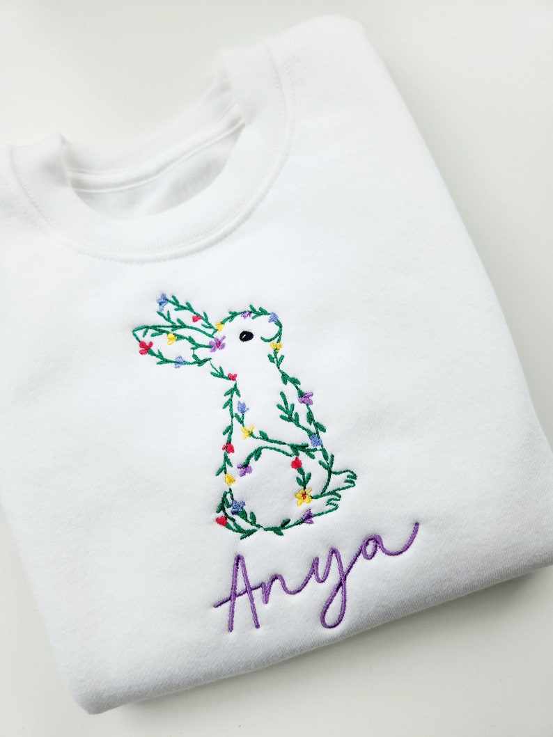 Embroidered Easter Bunny Sweatshirt, Boys & Girls, Kids Fashion, Keepsake, Floral Bunny image 1