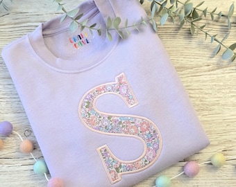 Embroidered Liberty Fabric Initial Sweatshirt, Girls & Boys Fashion, Initials, Birthday Top, Summer Top