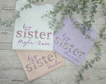 Personalised Embroidered Big Sister T-Shirt, Pregnancy Announcement Gift