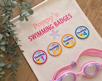 Personalised Embroidered Children's Swimming Badge Holder, Award Display, Learn To Swim, Achievements