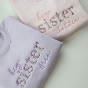 Embroidered Big Sister, Little Sister Sweatshirt, Pregnancy Announcement, Keepsake, Floral, Personalised