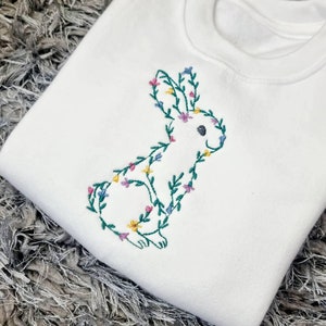 Embroidered Easter Bunny Sweatshirt, Boys & Girls, Kids Fashion, Keepsake, Floral Bunny image 4