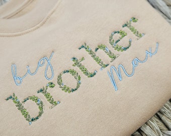 Embroidered Big Brother, Little Brother  Sweatshirt, Pregnancy Announcement, Keepsake, Floral, Personalised