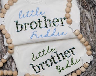 Embroidered Little Brother BabyGrow, New Baby, Matching, Florals