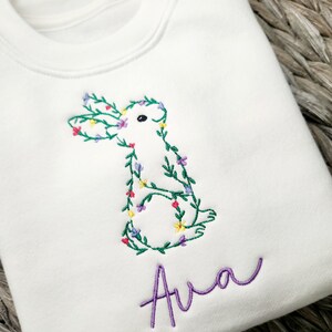 Embroidered Easter Bunny Sweatshirt, Boys & Girls, Kids Fashion, Keepsake, Floral Bunny image 2