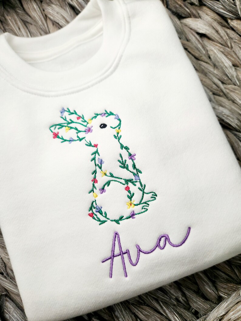 Embroidered Easter Bunny Sweatshirt, Boys & Girls, Kids Fashion, Keepsake, Floral Bunny image 2