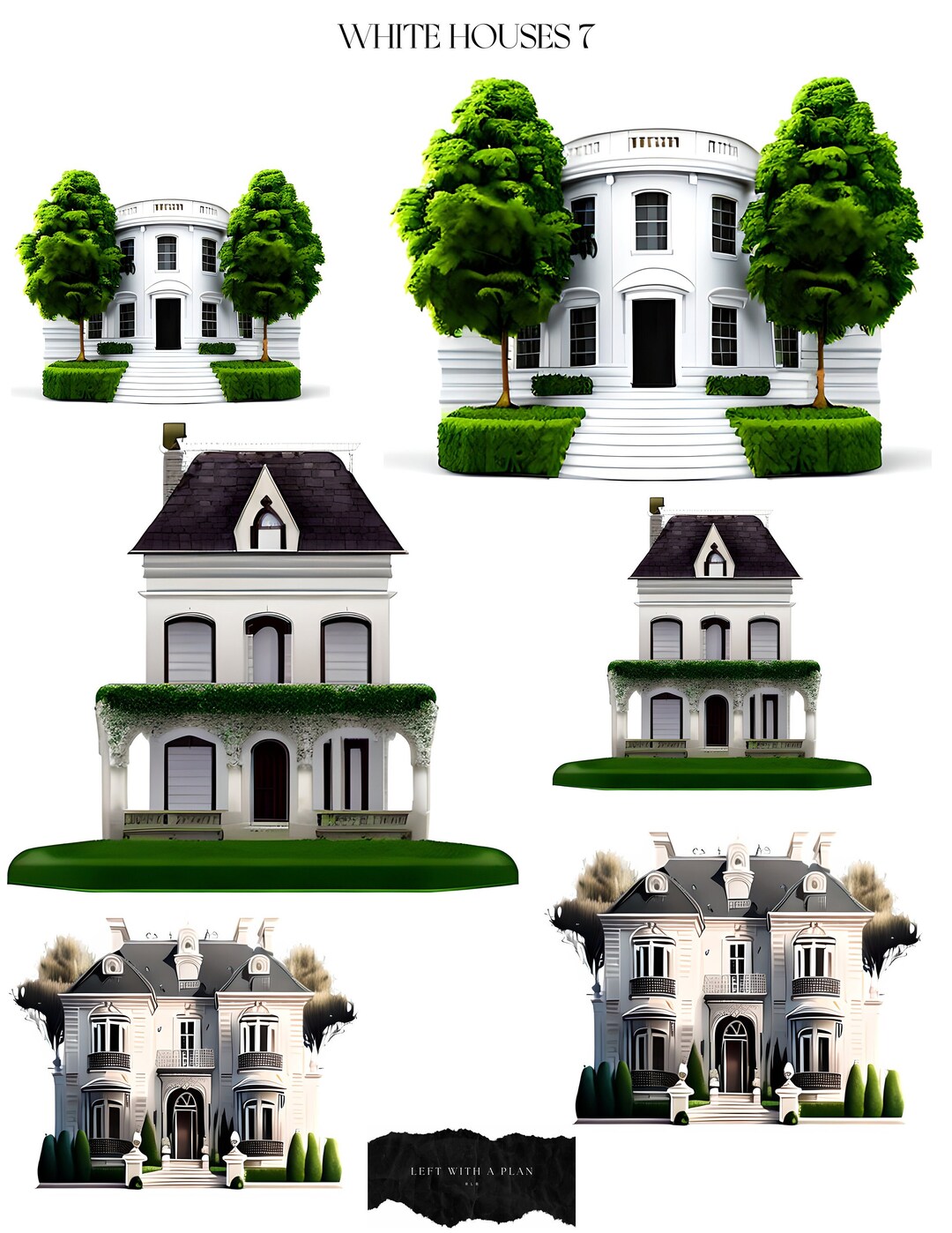 White Houses 7-printable Transparent Background - Etsy