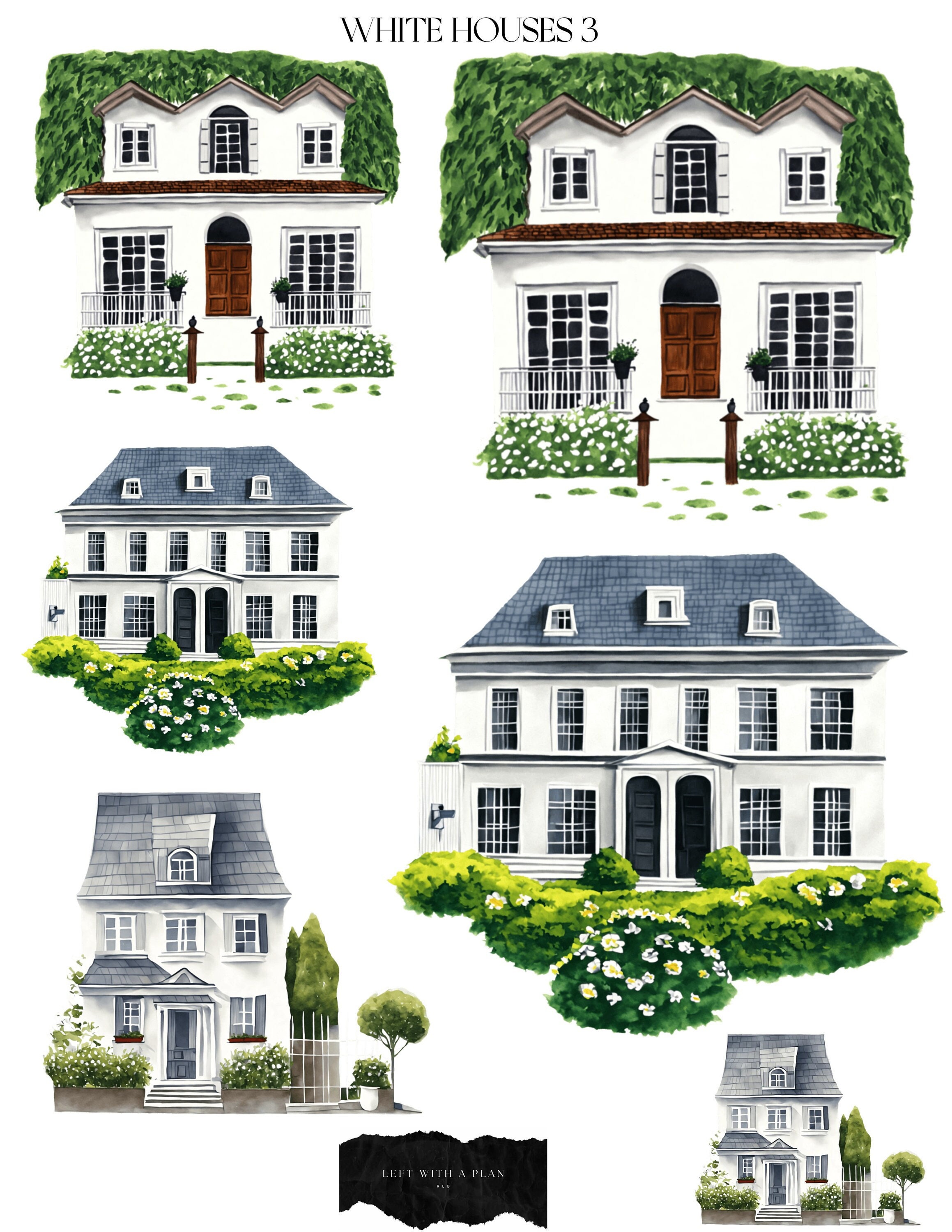 White Houses 3-printable Transparent Background - Etsy