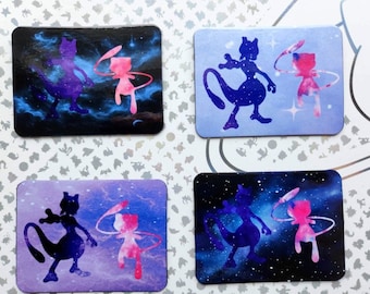 Mew and Mewtwo galaxy themed magnet
