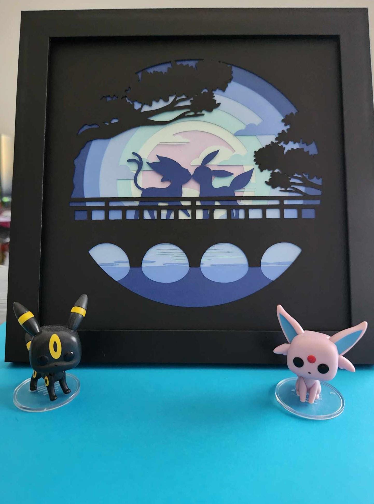 Umbreon and Espeon Layered Paper Art: Cute Couple Frame-Customizable
