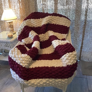 Chunky Textured Hand Knit Chenille Blanket: Handmade Bohemian Throw, USA Made