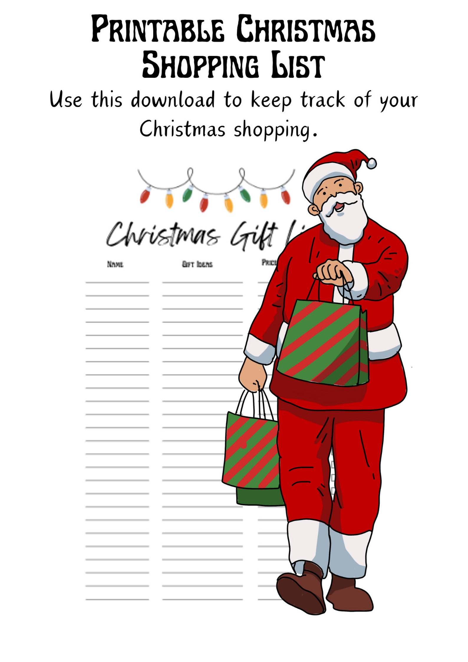 Digital Christmas Shopping List Printable Etsy